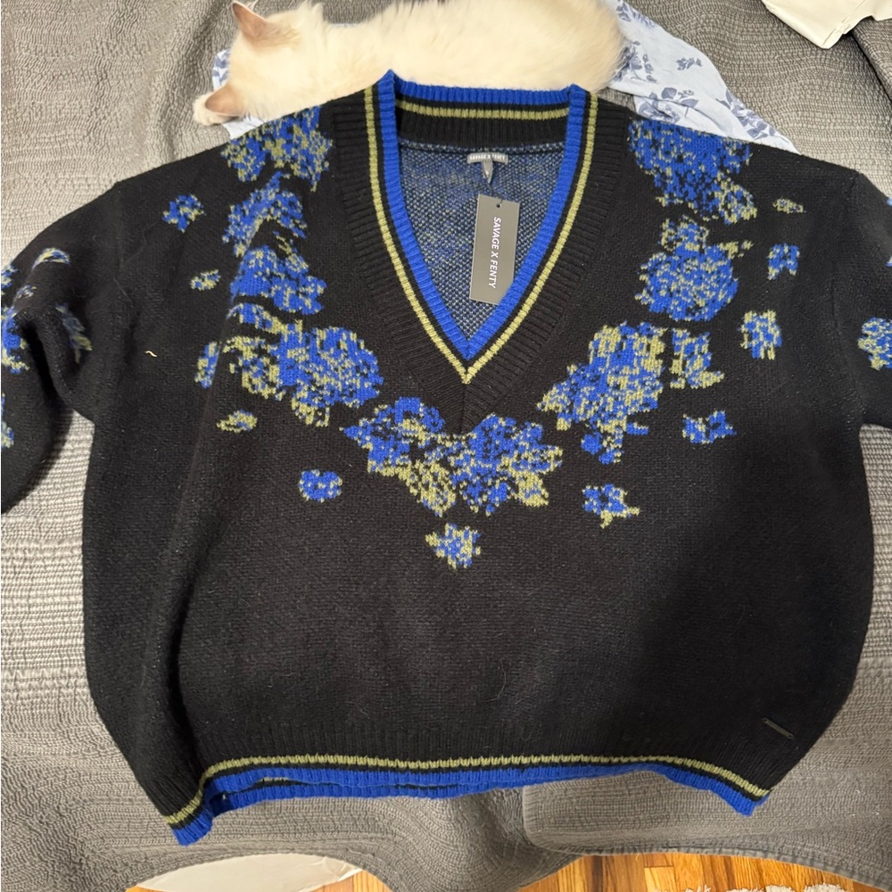Savage X Fenty Black and Blue Knit Sweater